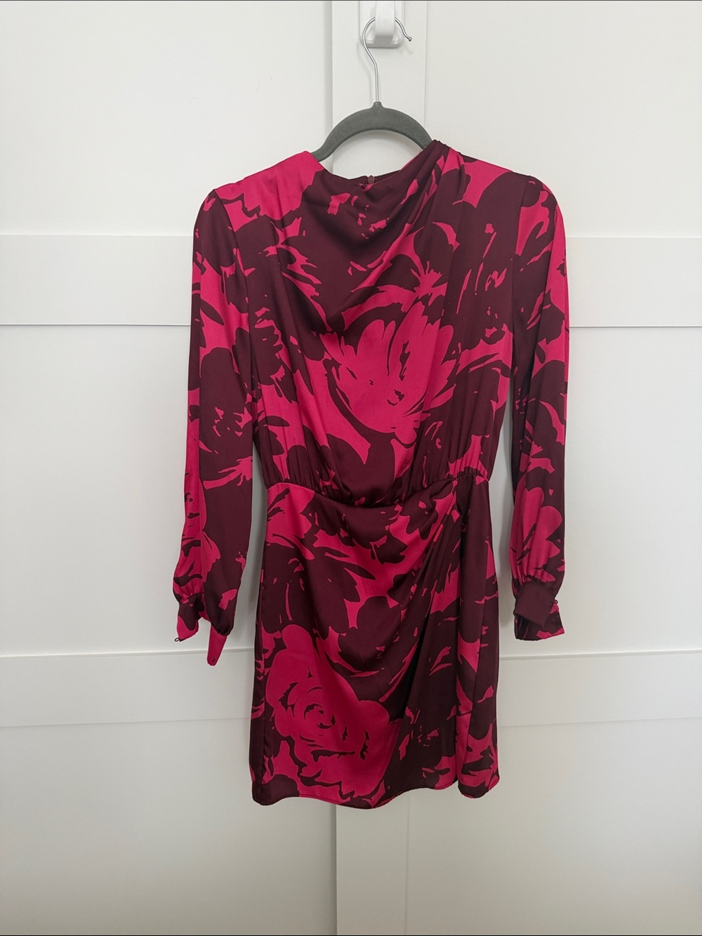 Zara Pink & Burgundy Floral Hooded Long-Sleeve Dress